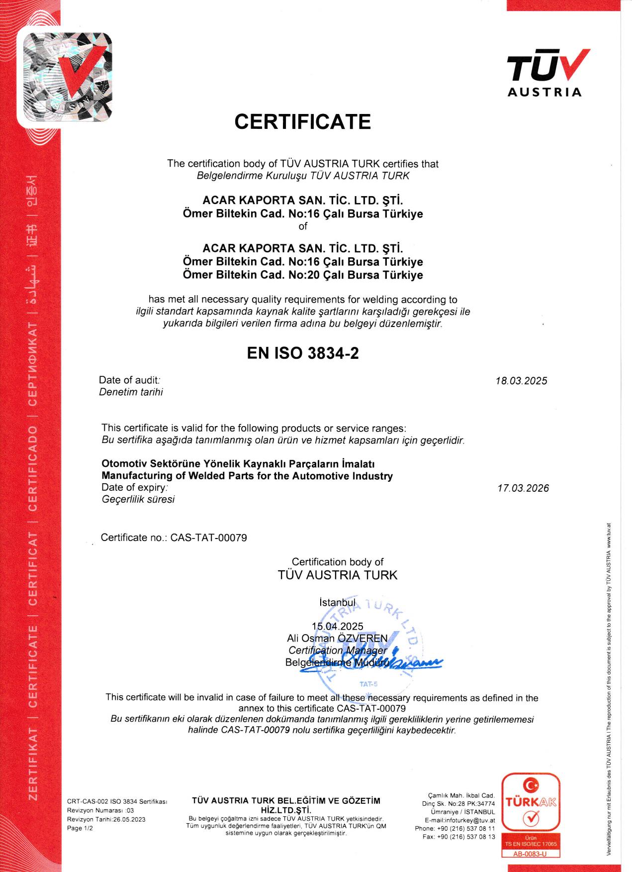 Kaynaklı Parçaların İmalatı